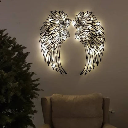 🔥 1 PAR DE ARTE DE PARED DE METAL CON ALAS DE ÁNGELES Y LUCES LED -🎁