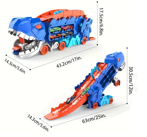 Camión de transporte de dinosaurios con plataforma deslizante plegable