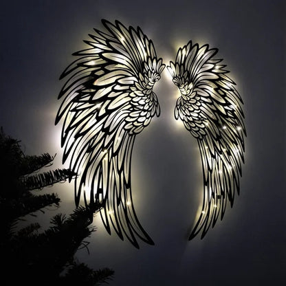 🔥 1 PAR DE ARTE DE PARED DE METAL CON ALAS DE ÁNGELES Y LUCES LED -🎁